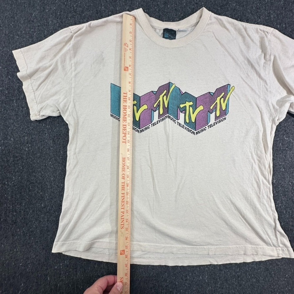 MTV T-Shirt Mens L/XL Beige Graphic Retro 90s MTV Casual Wear Rock Skate VTG - Picture 4 of 8